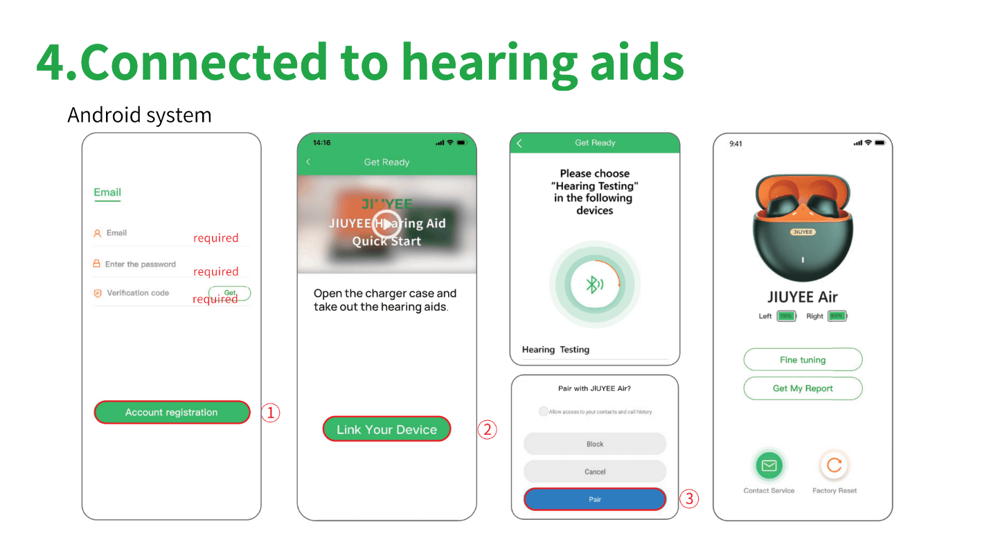 OTC Bluetooth hearing aid user guide step 4-connect hearing aids