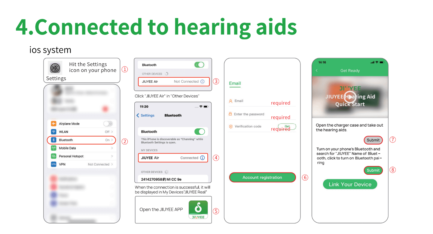 OTC Bluetooth hearing aid user guide step 4-connect hearing aid ios system