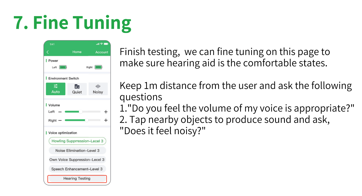 OTC Bluetooth hearing aids' user guide step 7-fine tuning